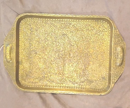 Vintage brass engraved tray - engraved,