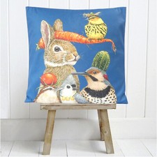 Funky Rabbit Cushion Cover Decorative Country Cottage Vintage Boho Wildlife Gift