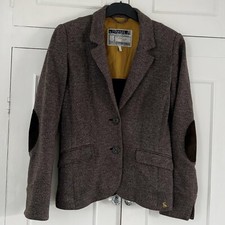 Joules Henford Blazer Jacket Size UK 10 Brown Herringbone Cotton Blazer Jersey