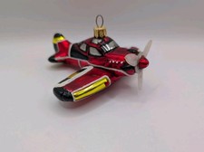 Mouth Blown And Hand Painted Glass Airplane Christmas Ornament 
