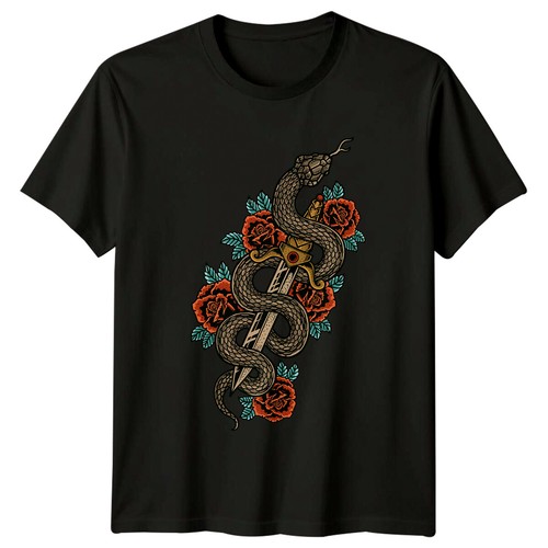 Snake wrapped sword roses - snake,