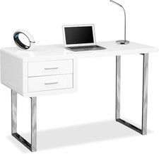 Centurion Supports HARMONIA Gloss White and Chrome 2-Drawer Modern Computer Desk