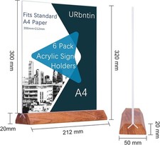 A4 Acrylic Sign Holder,4Pack T-Shape Wooden Base Menu Holders,A4 Plastic Display