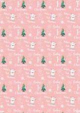 2 Sheets Baby's 1st Christmas Girl Pink First Xmas Teddy And Snowflakes Giftwrap