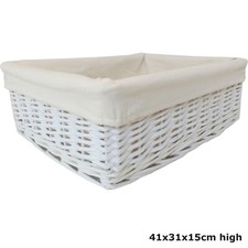 White Wicker Basket & CREAM Liner - Nursery Storage Baby Gift Hamper Basket 41cm