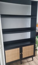Ferrero Black Amd Rattan Open Shelving Unit Bookcase Cupboard Storage