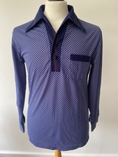 VTG mens 70 DAGGER COLLAR FITTED NAVY PULL OVER MOD LONG SLEEVE SHIRT L 40"