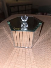 Art Deco Style Mirrored Glass Hexagon Trinket Box & lid
