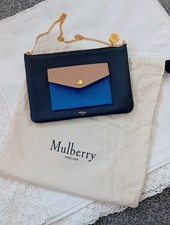 AUTHENTIC GENUINE  MULBERRY NAVY/BLUE/BEIGE CALF LEATHER POUCH/ENVELOPE HANDBAG 