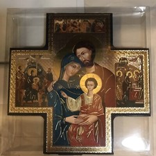 Wood Icon Cross Holy Family 6