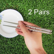 Chopstick Chinese Non-slip Stainless Steel Chopsticks Chop Sticks Silver 2 Pairs