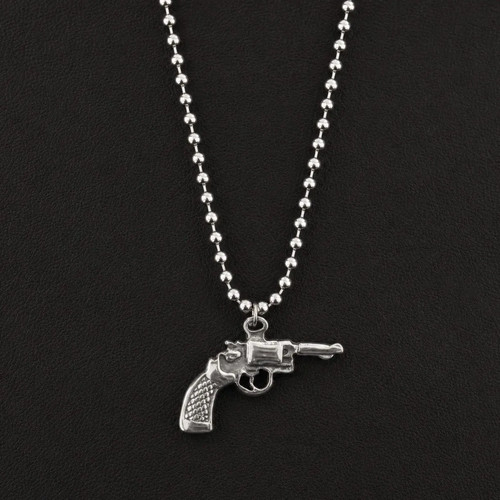 Silver gun pistol necklace - pistol,