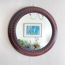 Antique Vintage Regency Style Dark Oak Beaded Heavy Round Wall Mirror 50cm