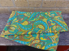 Vintage Square of Material Greens Yellow and Browns Paisley Style Scarf / Fabric