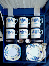 ART DECO CASED COFFEE ESPRESSO SET 1930s TUDORWARE ENGLAND 6 CUPS/SAUCERS/SPOONS