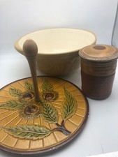 Vintage mixing bowl, cake stand and salt glazed canister