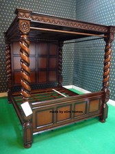Super King size 6' Mahogany finish Four poster canopy Tudor style mansion Bed 