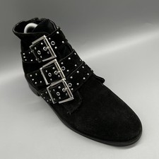 Topshop Ankle Boots Black Suede Biker Buckles Zips Womens Uk 4 Eu 37