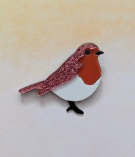 Christmas Robin Brooch Large Sparkly Statement Red Bird Woodland Jewellery Gift