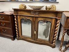 Antique Edwardian Walnut Barley Twist & Mirror Door Credenza / Console Table