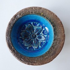 Bitossi H33/10 off-centre bowl ashtray dish Aldo Londi Rimini Blue flower MCM 4"