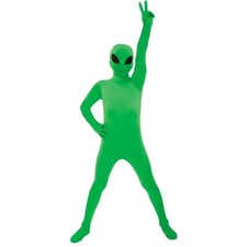 Kids Green Alien Morphsuit Boys Girls Fancy Dress Costume Halloween Book Week