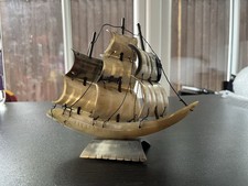 Vintage Horn Sailing Ship Boat Ornament Nautical Collectable Handmade - 3 Masts