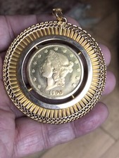 antique 1900 Liberty Head Double Eagle $20 Gold Coin + 18ct Gold Pendant 45.4 Gr