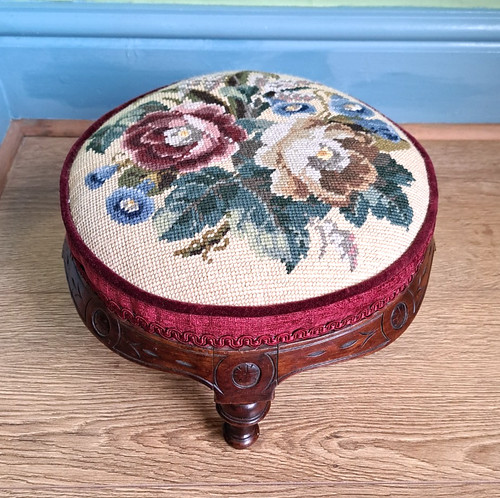 Round antique footstool - antique,