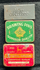 3 X VINTAGE EMPTY TINS - IVY DRAWING PINS, STAG BRAND NEEDLES, MILBRO LEAD SHOT