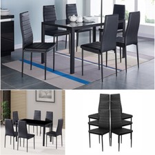 Dining Table and 4/6 Chairs Set Pu Leather Seat Dining Kitchen Room Furniture
