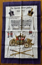 Vintage / Royal Queen Elizabeth II 1977 Silver Jubilee Souvenir Tea Towel