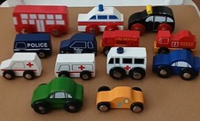Wooden Toy Car Lot Bundle, 13 vehicles various compatable with Brio, & ELC