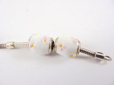 2 x Genuine Large Lovelinks sterling silver Barrel Beads Pink/yellow Flowers