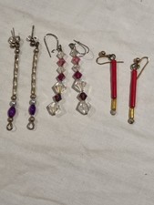 Three Pairs Of Beaded Earrings Hand Made 39/40/50cm Drop Costume Jewellery