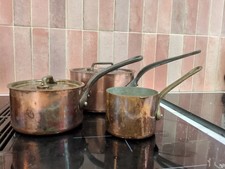 Copper Pans Set of 3 Vintage French, LinedSauce Pans