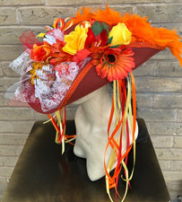 Stunning Tan Tricorn Pirate Hat Renaissance Wool 57cm Roses Ship Flowers (12)