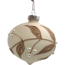 Decorative Onion Shape Bauble with Leaf Design, Pearl Accents Seasonal Decor TH