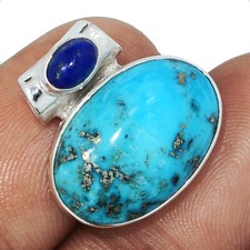 Natural Nishapur Persian Turquoise & Lapis 925 Silver Pendant Jewelry CP66154
