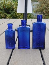 3 Old Cobalt Blue Poison Bottles