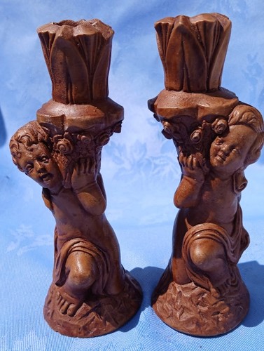 Pair wooden chereb candle - of,