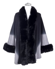 Women’s Shawl/Wrap With Faux Fur Trim  Grey/Black One Size Park Lane