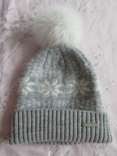 WORN ONCE Lipsy Women's One Size Grey Snowflake with Sparkle Effect Bobble Hat