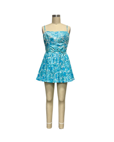 1950s aqua white floral - aqua,