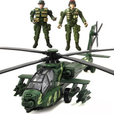Military Helicopter Pull Back Toy w/ Lights & Sounds + 2 Army Men Figures
