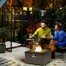 Garden Gas Fire Pit Table Smokeless Outdoor Patio Heater Rattan Coffee Tabletop
