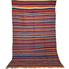 Vintage Moroccan Rug with Light Beige Fringe Striped Wool Berber Art Carpet