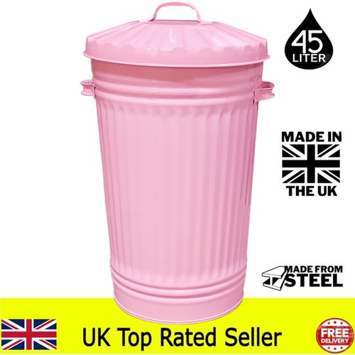 Retro dustbin pink metal - pink, steel