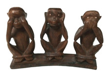 Vintage Set of Three Wise Monkeys Wood Decor from Africa
