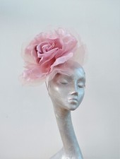 LARGE 12" DIAMETER SILK ORGANZA FLOWER FASCINATOR IN DUSKY  PINK ASCOT WEDDING